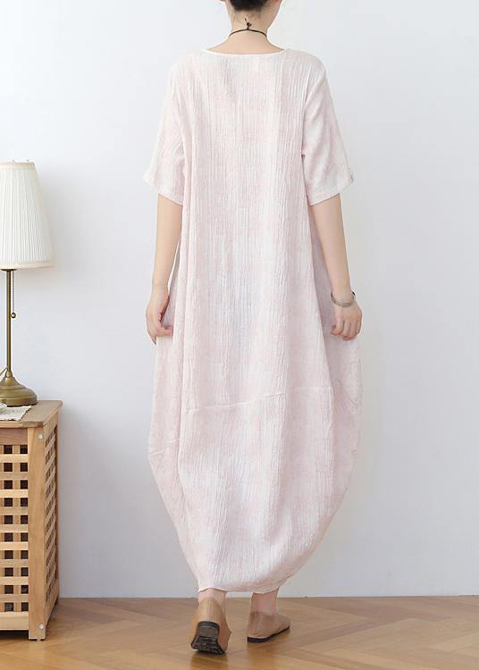 Elegant Iight Pink Floral Linen Summer Dress - bagstylebliss