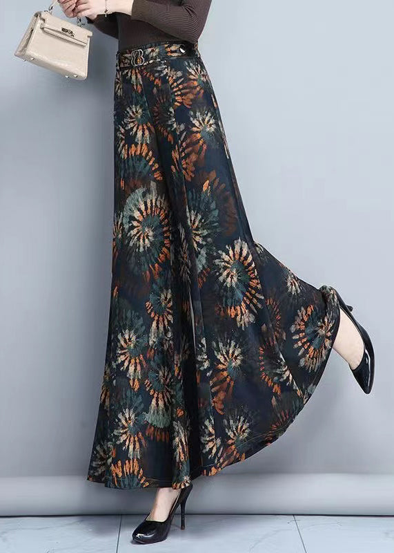 Elegant Ink Print Loose Elastic Waist Wide Leg Pants