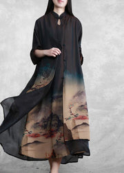 Elegant Mountain Paitings Satin outfit Two Pieces Kaftan Dress - bagstylebliss