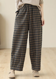 Elegant Khaki Oversized Plaid Warm Fleece Harem Pants Spring