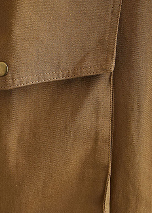 Elegant Khaki Zip Up Pockets Cotton Spring Coat