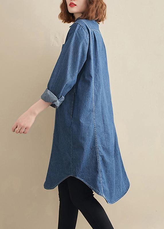 Elegant Lapel Patchwork Top Pattern Denim Blue Top - bagstylebliss