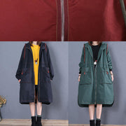 Elegant Loose fitting long jackets fall jacket red side open hooded Coat Women - bagstylebliss