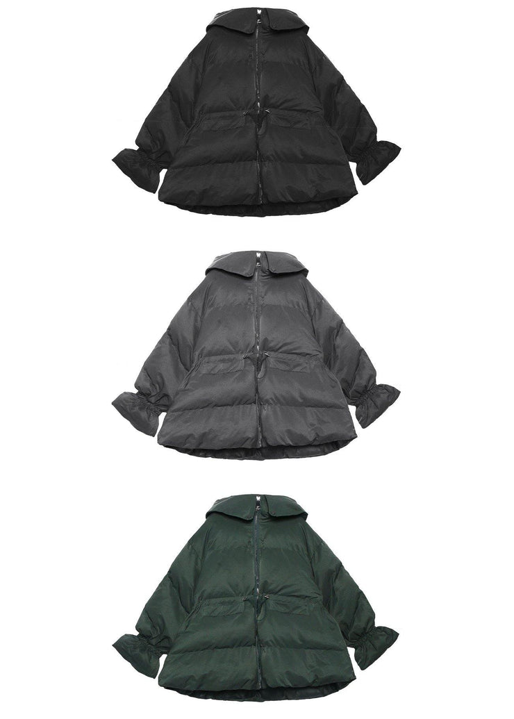 Elegant Loose fitting winter jacket drawstring coats black hooded women parka - bagstylebliss