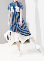 Elegant Metropolitan Museum Chiffon Ruffles Short Sleeve Striped Dress - bagstylebliss