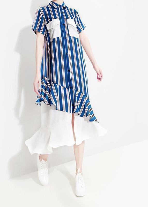 Elegant Metropolitan Museum Chiffon Ruffles Short Sleeve Striped Dress - bagstylebliss