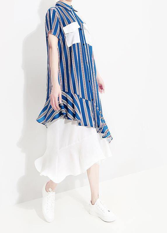 Elegant Metropolitan Museum Chiffon Ruffles Short Sleeve Striped Dress - bagstylebliss