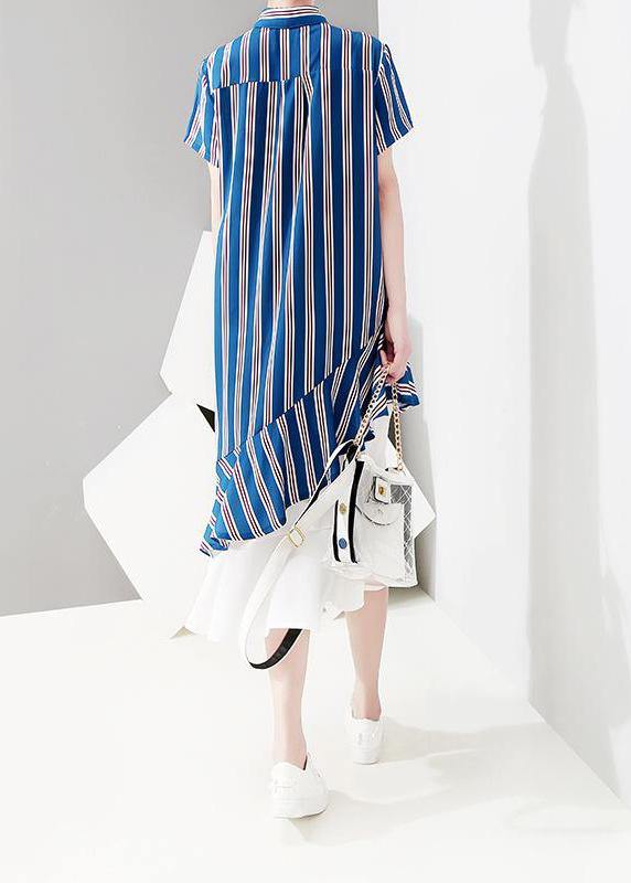 Elegant Metropolitan Museum Chiffon Ruffles Short Sleeve Striped Dress - bagstylebliss