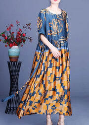 Elegant Navy Print Silk Tie Waist Mid Dress Summer - bagstylebliss