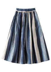 Elegant Navy Retro Striped A Line Summer Skirts Linen - bagstylebliss