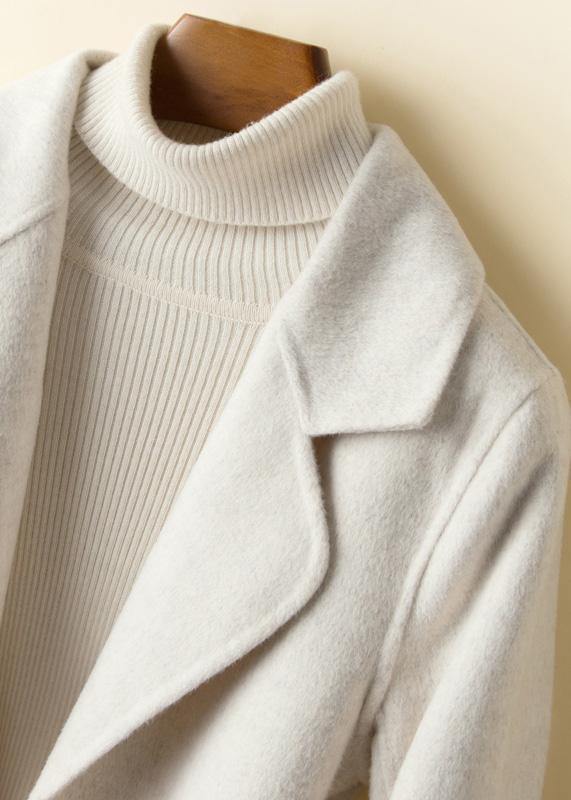 Elegant Notched pockets Fashion tunic coat beige Art outwears - bagstylebliss