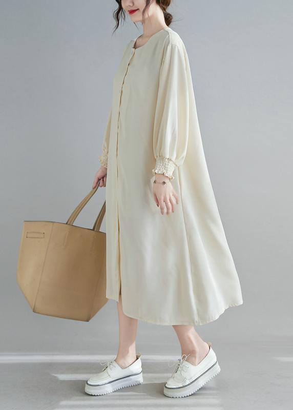 Elegant Nude Wardrobes O Neck Lantern Sleeve A Line Spring Dresses - bagstylebliss