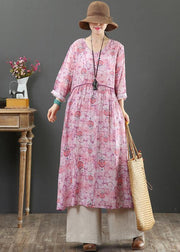 Elegant O Neck Cinched Spring Tunics Photography Pink Print Maxi Dresses - bagstylebliss