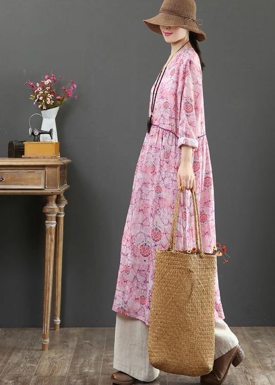 Elegant O Neck Cinched Spring Tunics Photography Pink Print Maxi Dresses - bagstylebliss