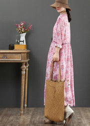 Elegant O Neck Cinched Spring Tunics Photography Pink Print Maxi Dresses - bagstylebliss