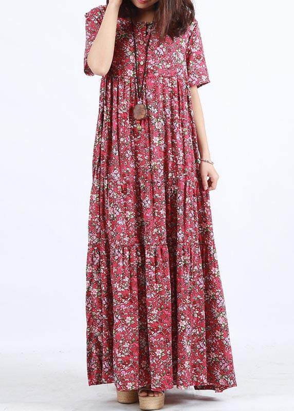 Elegant O Neck Patchwork Summer Dress Sewing Red Print Loose Dress - bagstylebliss