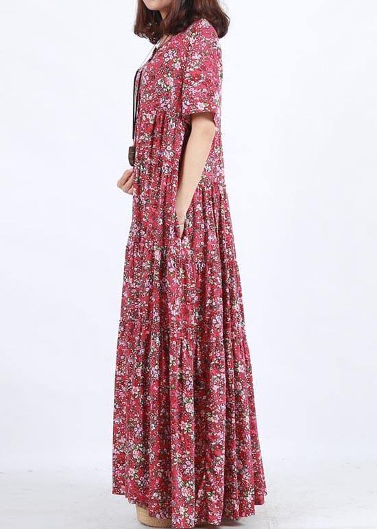Elegant O Neck Patchwork Summer Dress Sewing Red Print Loose Dress - bagstylebliss