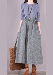 Elegant O Neck Spring Wardrobes Sewing Blue Patchwork Print Art Dresses - bagstylebliss