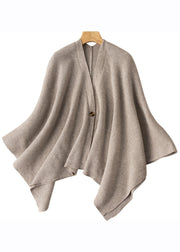 Elegant Oatmeal V Neck Button Cotton Knit Sweaters Cardigans Batwing Sleeve