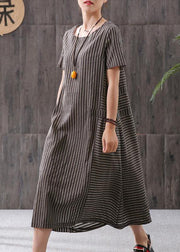 Elegant Omychic Stripe Loose Summer Cotton Short Sleeve Dress - bagstylebliss