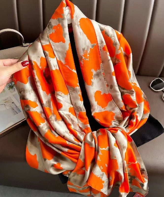 Elegant Orange Print Soft Comfy Silk Scarf