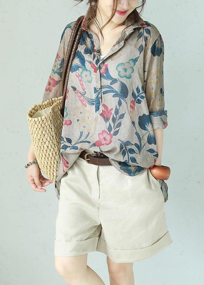 Elegant POLO collar cotton Long Shirts design floral blouse summer - bagstylebliss