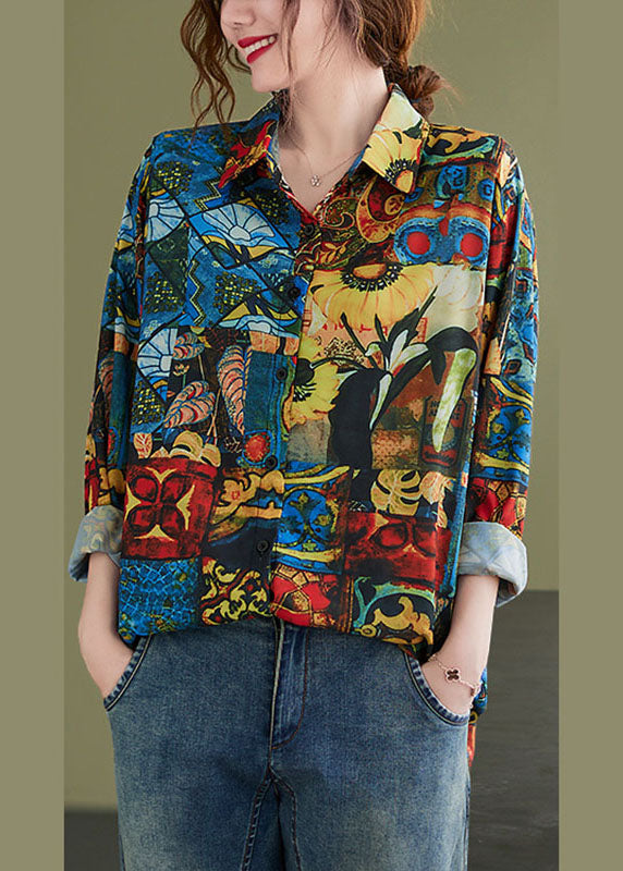 Elegant PeterPan Collar Button Print Fall Shirt Long sleeve