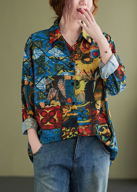 Elegant PeterPan Collar Button Print Fall Shirt Long sleeve