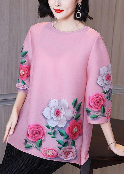 Elegant Pink Floral Short Sleeve Blouse Tops - bagstylebliss