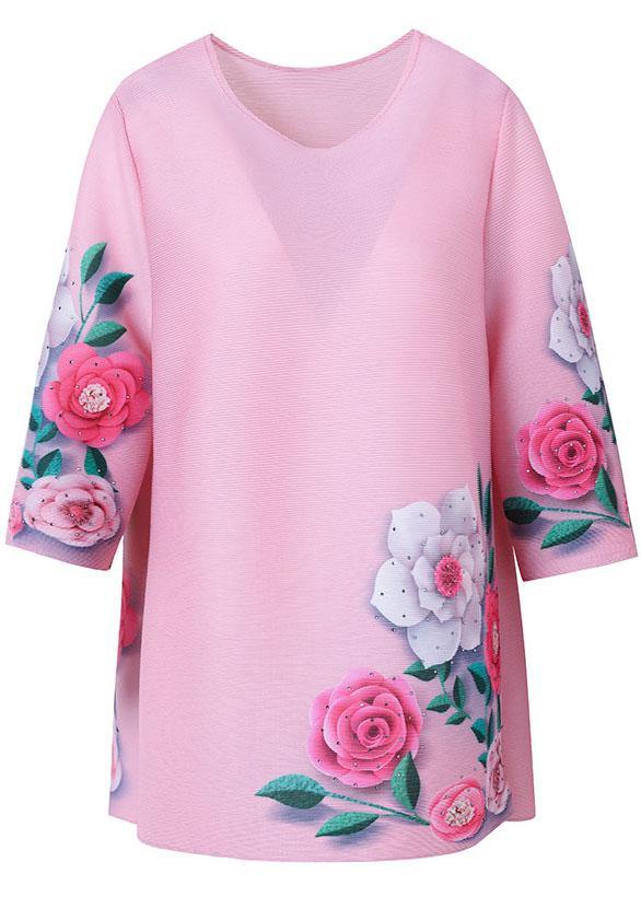 Elegant Pink Floral Short Sleeve Blouse Tops - bagstylebliss