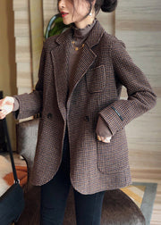 Elegant Plaid Button Pockets Patchwork Cotton Coats Fall