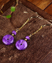 Elegant Purple 14K Gold Crystal Drop Earrings