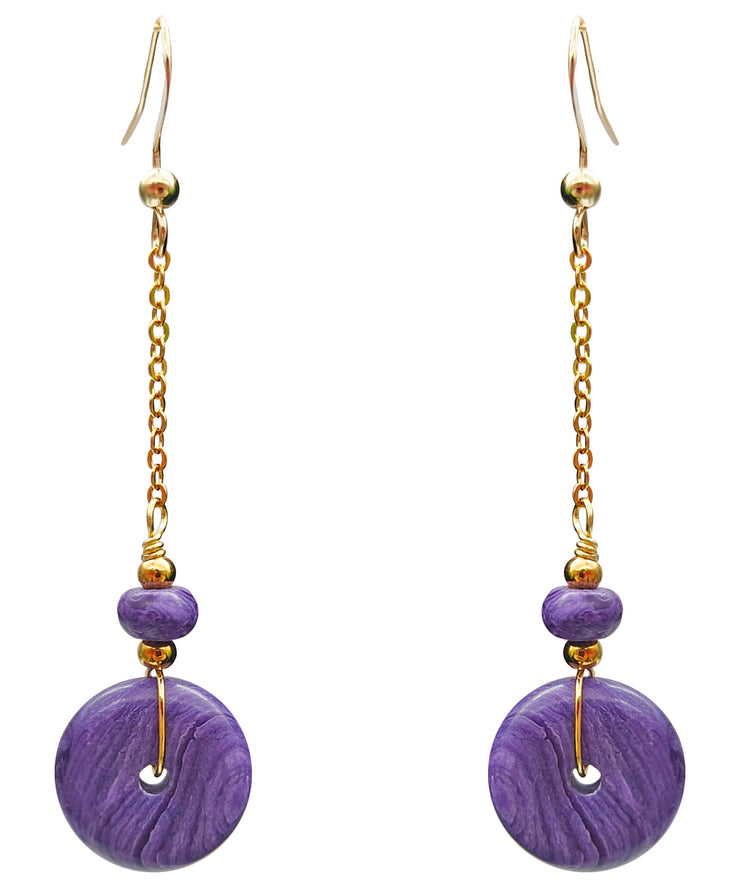 Elegant Purple 14K Gold Crystal Drop Earrings