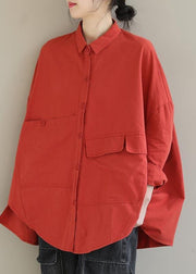 Elegant Red Blouse Lapel Asymmetric Short Shirt Top - bagstylebliss