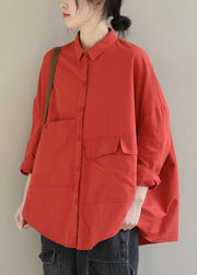 Elegant Red Blouse Lapel Asymmetric Short Shirt Top - bagstylebliss