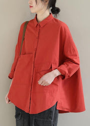 Elegant Red Blouse Lapel Asymmetric Short Shirt Top - bagstylebliss