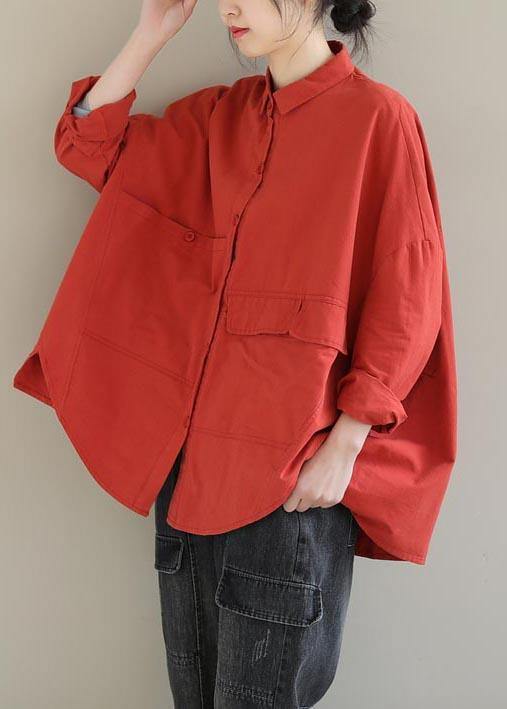 Elegant Red Blouse Lapel Asymmetric Short Shirt Top - bagstylebliss