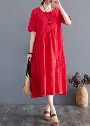 Elegant Red Oversized Jacquard Cotton Maxi Dress Summer