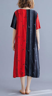 Elegant Red Print Cotton Patchwork Summer Dress - bagstylebliss