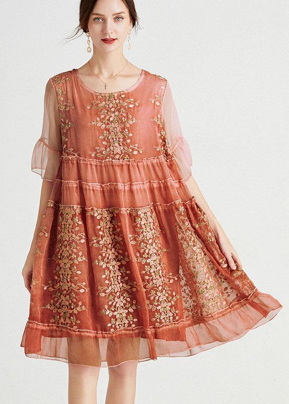 Elegant Rose Embroideried Patchwork Summer Dresses Half Sleeve - bagstylebliss