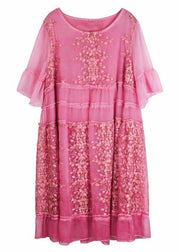 Elegant Rose Embroideried Patchwork Summer Dresses Half Sleeve - bagstylebliss