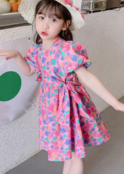 Elegant Rose Print Off The Back Patchwork Cotton Baby Girls Dress Summer