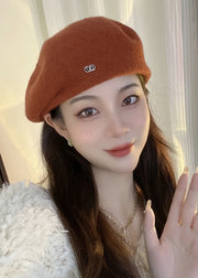 Elegant Rust Letter Patchwork Woolen Beret Hat