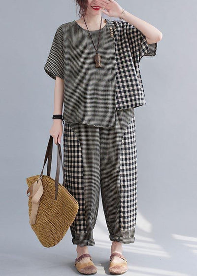 Elegant Small grid Patchwork asymmetrical design Two Piece Set Women Clothing - bagstylebliss