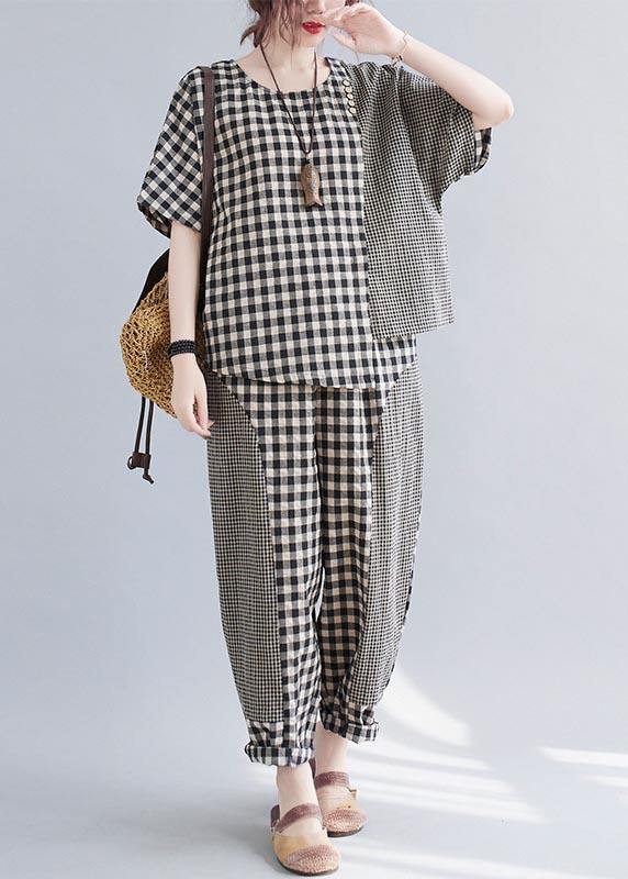 Elegant Small grid Patchwork asymmetrical design Two Piece Set Women Clothing - bagstylebliss