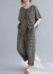 Elegant Small grid Patchwork asymmetrical design Two Piece Set Women Clothing - bagstylebliss