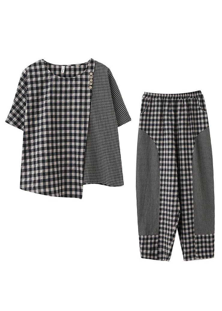 Elegant Small grid Patchwork asymmetrical design Two Piece Set Women Clothing - bagstylebliss