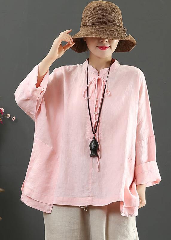 Elegant Stand Collar Pockets Spring Blouse Wardrobes Pink Blouse - bagstylebliss