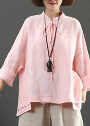Elegant Stand Collar Pockets Spring Blouse Wardrobes Pink Blouse - bagstylebliss