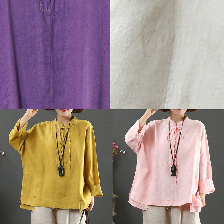 Elegant Stand Collar Pockets Spring Blouse Wardrobes Pink Blouse - bagstylebliss